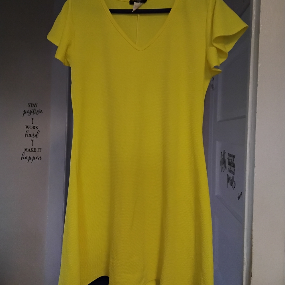 Yellow V-Neck Flutter Sleeve Dress